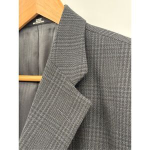 Haggar‎ Suit Jacket Sport Coat Blazer Men Size 46 R Black Blue Plaid Wool Blend